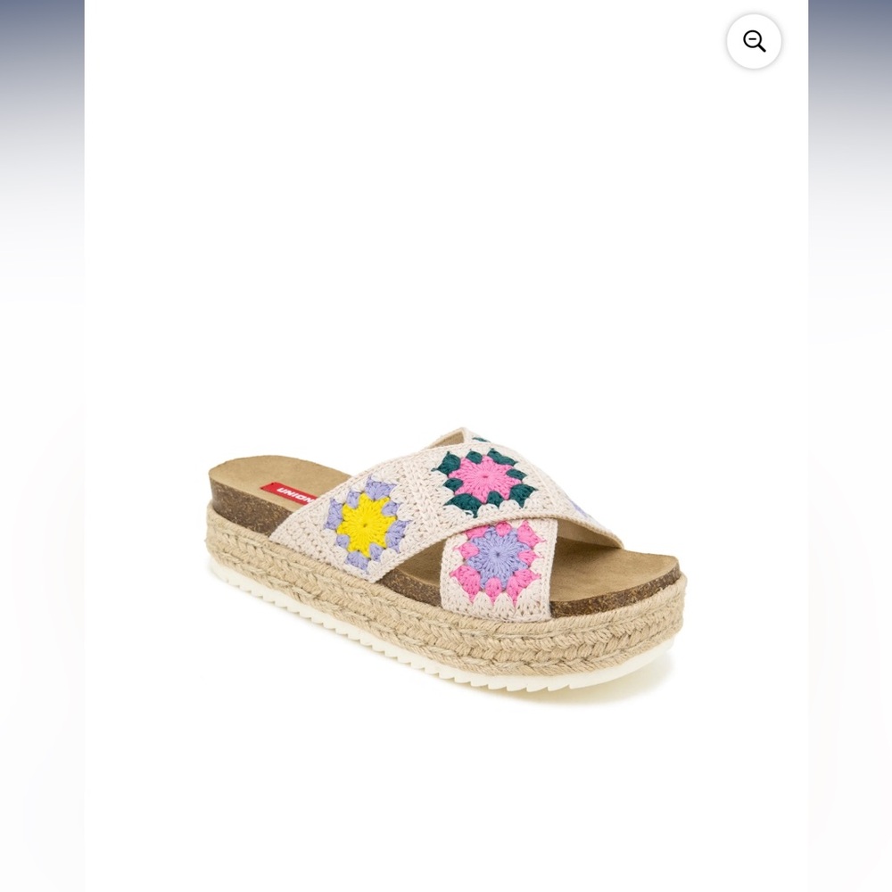 Unionbay Women's Peaceful Crochet‎ Low-Heel Platform Footbed Sandals sz 7